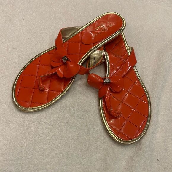 Anne Klein Red and Gold Sandals with Thong Strap - Picture 1 of 6